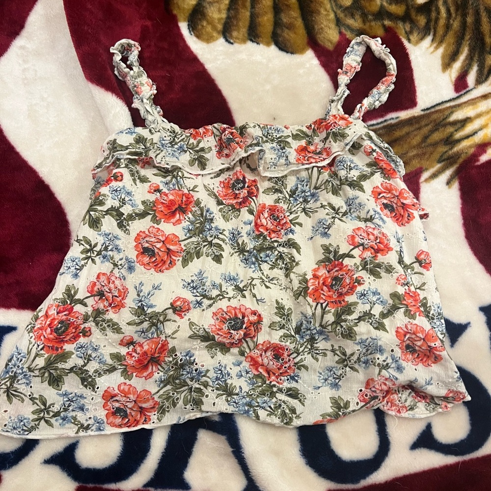 Floral Sleeveless Top with Ruffle Detail